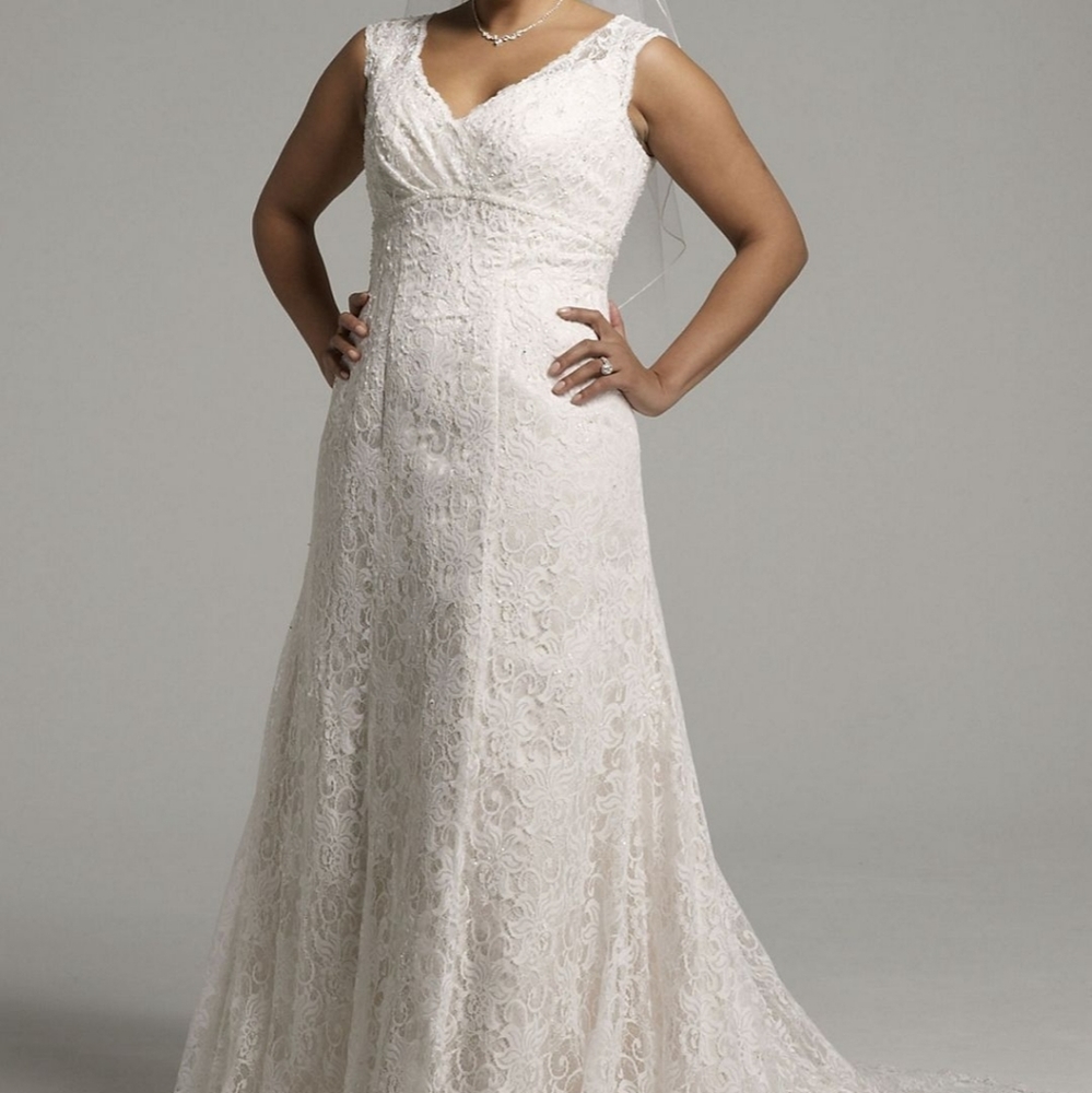 Ivory champagne beaded lace trumpet wedding gown
